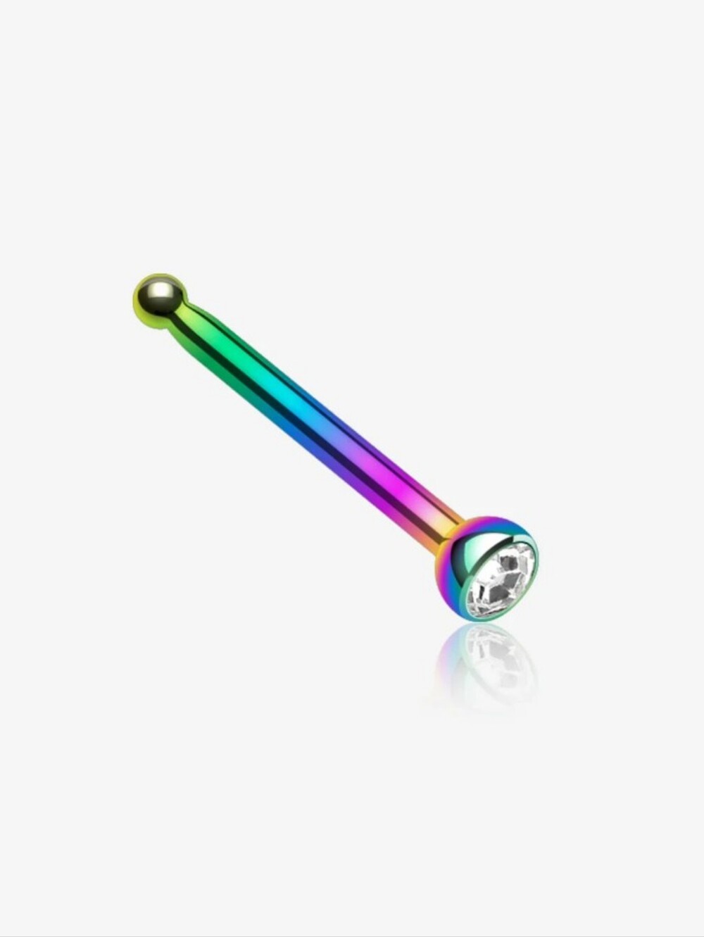 Iridescent Rainbow Nose Stud with Clear Gem
